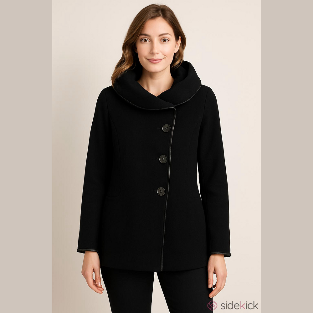 Jay Wool Cashmere Blend Jacket Oversize Ruffled Collar Size 6 Black